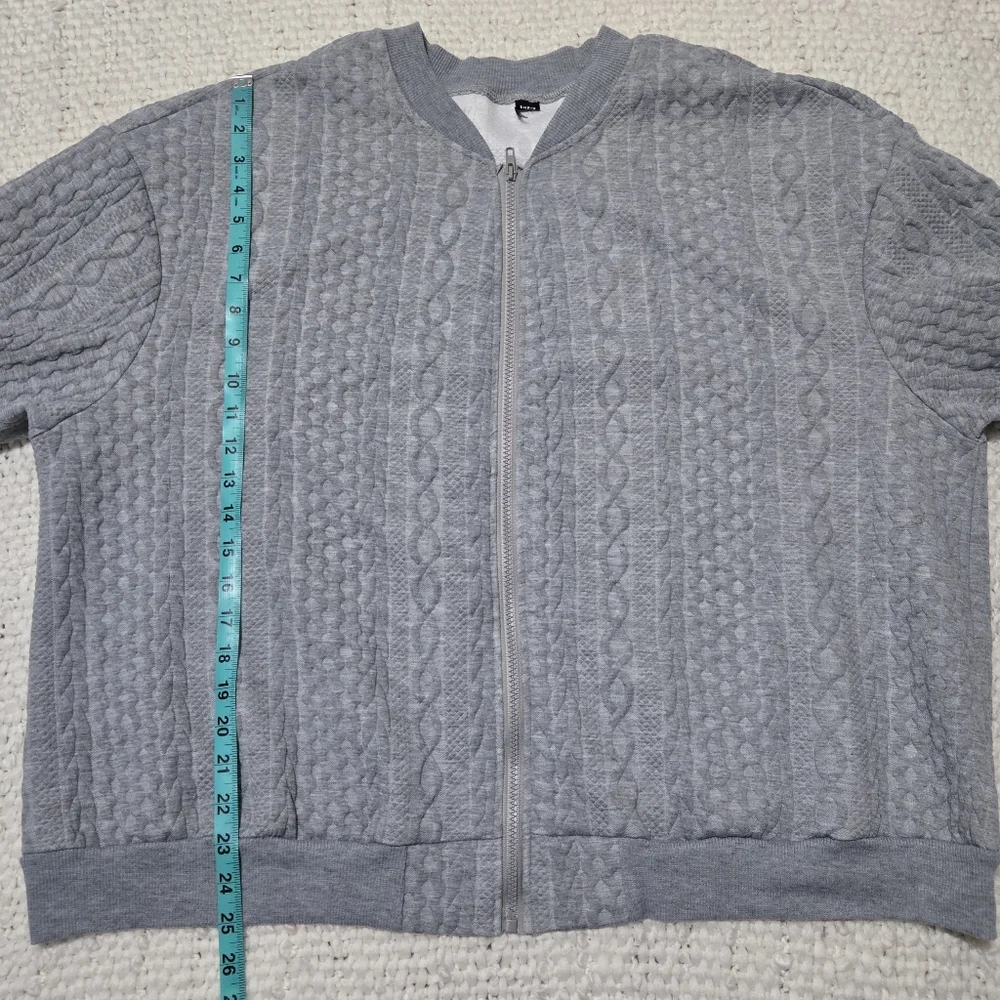 Cozy Gray Textured Zip-Up Sweater Bomber Jacket Size XXL - Picture 11 of 14